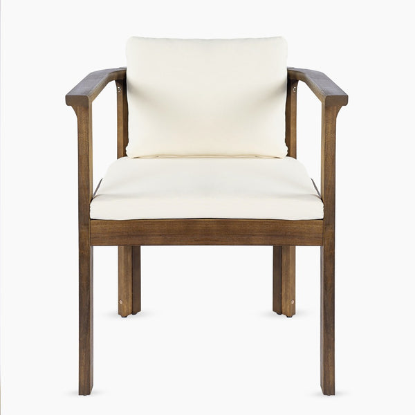 English Elm Outdoor Acacia Wood Dining Chairs Set of 4 Curved Arms Cushioned Patio Seating Brown,Cream N768P372905B_4