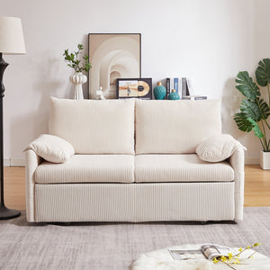 English Elm MH'' MH' 64.5 Inch Sleeper Sofa Bed with Corduroy Upholstery, Sturdy Wood & Iron Frame, 3-in-1 Convertible Comfort Beige W1193S00124