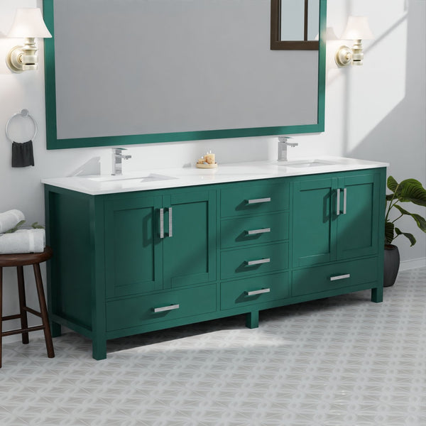 English Elm Green Solid Wood Double Bath Vanity 84" W x 22" D with Cultured Marble Top, Soft-Close Drawers, Ample Storage B2731P259170