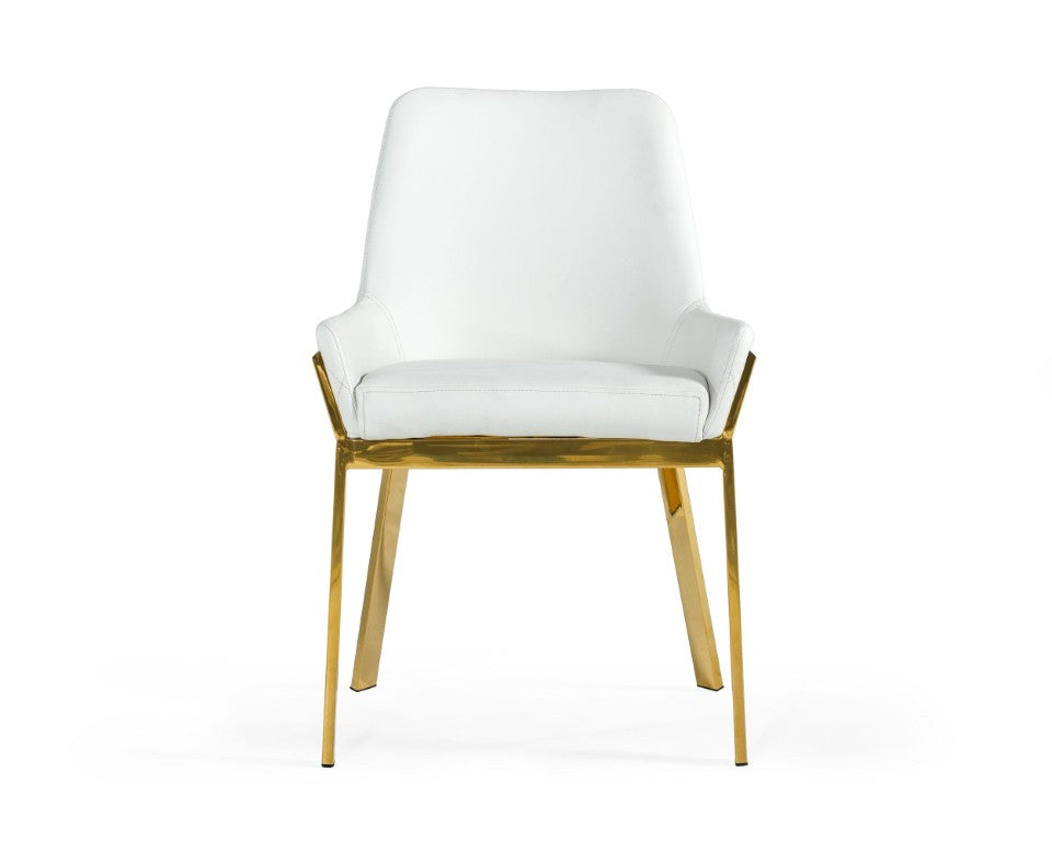 VIG Furniture Ganon Plush White Vegan Leather Dining Chair With Gold Stainless Steel Legs — Modern Comfort & Luxe Appeal VGGAGA-6736CH-WHT-GLD-DC