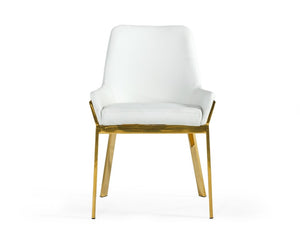 VIG Furniture Ganon Plush White Vegan Leather Dining Chair With Gold Stainless Steel Legs — Modern Comfort & Luxe Appeal VGGAGA-6736CH-WHT-GLD-DC