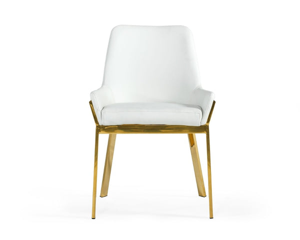 VIG Furniture Ganon Plush White Vegan Leather Dining Chair With Gold Stainless Steel Legs — Modern Comfort & Luxe Appeal VGGAGA-6736CH-WHT-GLD-DC