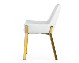 VIG Furniture Ganon Plush White Vegan Leather Dining Chair With Gold Stainless Steel Legs — Modern Comfort & Luxe Appeal VGGAGA-6736CH-WHT-GLD-DC