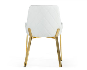 VIG Furniture Ganon Plush White Vegan Leather Dining Chair With Gold Stainless Steel Legs — Modern Comfort & Luxe Appeal VGGAGA-6736CH-WHT-GLD-DC