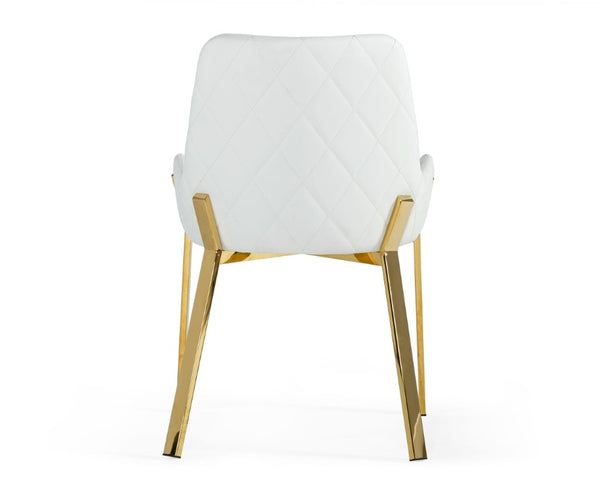VIG Furniture Ganon Plush White Vegan Leather Dining Chair With Gold Stainless Steel Legs — Modern Comfort & Luxe Appeal VGGAGA-6736CH-WHT-GLD-DC
