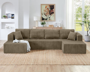 English Elm U Shaped Modular Sectional Foam Filled Terrycloth Sofa Sleeper for Living Room Brown W487S00432