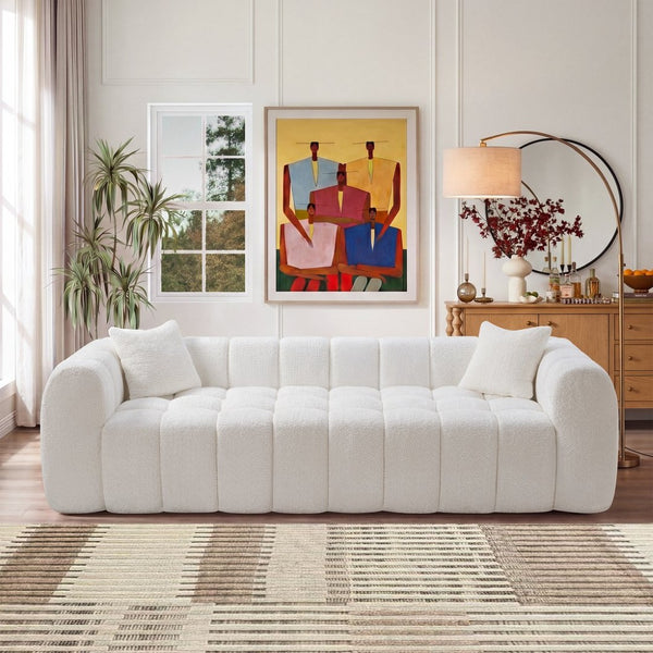 English Elm Marshmallow Cloud Sofa Oversized Boucle Four Seat Channel Tufted Living Room Couch White W5515P495925