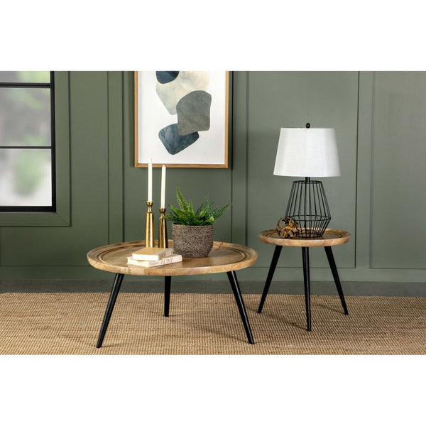 English Elm Zoe Round Mango Wood Coffee Table with Natural Finish and Sleek Metal Legs — Modern Earthy Elegance B062P344949
