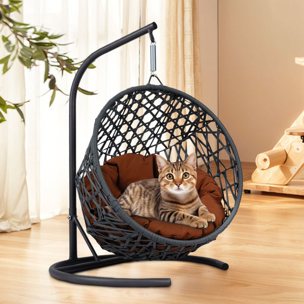 English Elm Cat Swing Bed With Stand & Plush Cushion - Cozy Egg Chair For Cats, Small Dogs & Pets, Durable Wicker W2500P283885