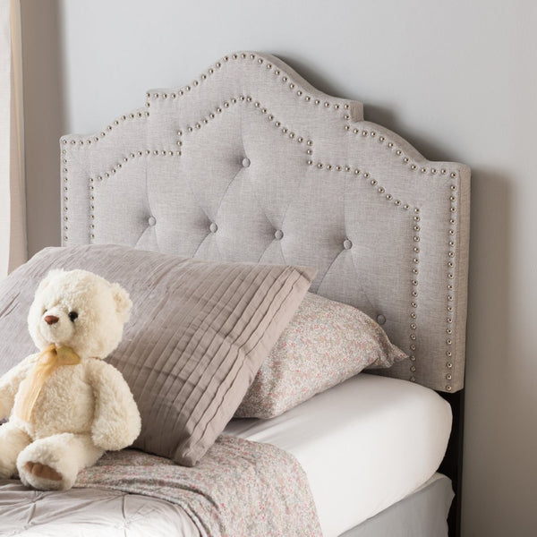 Baxton Studio Baxton Studio Edith Upholstered Twin Headboard - Elegant Greyish Beige with Glamorous Details BBT6695-Greyish Beige-Twin HB-H1217-14