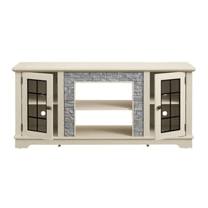 English Elm 58" Modern TV Stand with Faux Stone Top, 6 Cable Cutouts, Ample Adjustable Storage for 75" TVs White W2275P342693