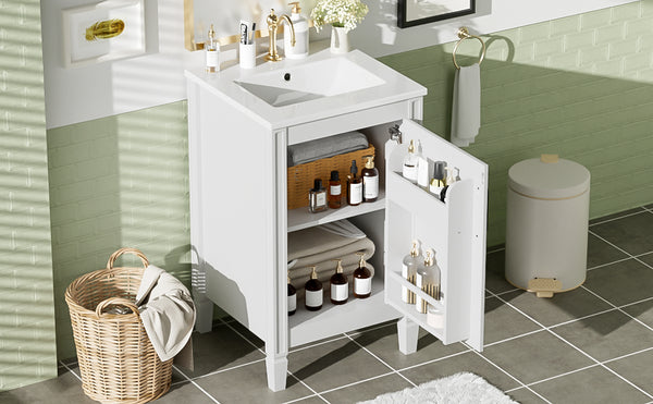 English Elm 20" Modern Bathroom Vanity with Ceramic Sink, Soft-Close Door, U-Shaped Adjustable Shelf & Door Storage Rack for Small Spaces N729P299364K
