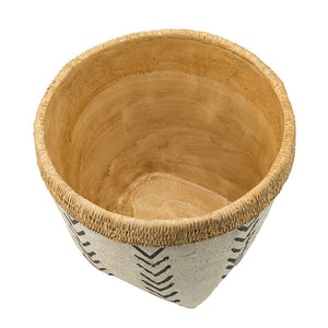 English Elm Set Of 2 Stylish White & Brown Cement Planters With Bold V Pattern For Indoor/Outdoor Plants W2078P322889-GIGA