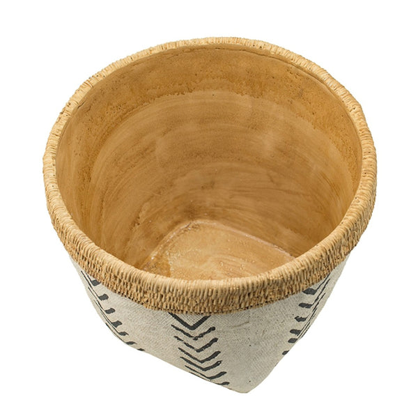 English Elm Set Of 2 Stylish White & Brown Cement Planters With Bold V Pattern For Indoor/Outdoor Plants W2078P322889-GIGA