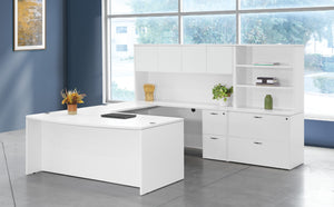 OSP Home Furnishings Napa Executive U Shaped Desk with Hutch Locking Storage and Wire Management White NAPWHT-TYP13