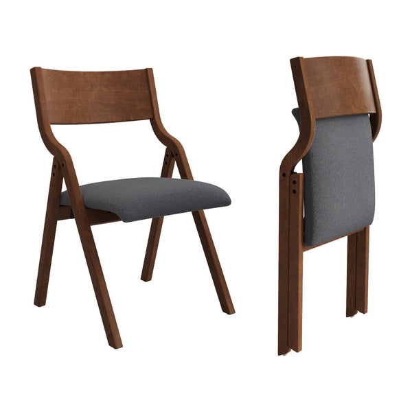 English Elm Upholstered Folding Dining Chairs Set Of 2 - Space-Saving, Easy Carry, No Assembly, Grey & Walnut W2336P163449-GIGA