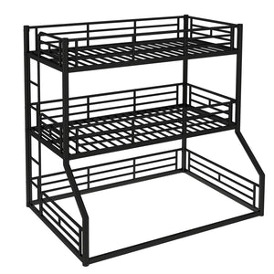 English Elm Twin Triple Metal Bunk Bed Matte Powder Coated Frame with Full Safety Guardrails Black W1580S00584