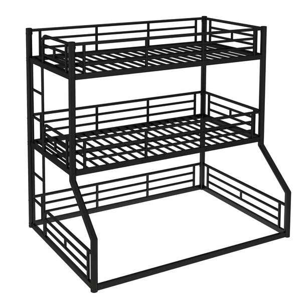 English Elm Twin Triple Metal Bunk Bed Matte Powder Coated Frame with Full Safety Guardrails Black W1580S00584