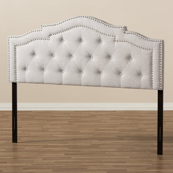 Baxton Studio Baxton Modern Greyish Beige Upholstered Headboard with Button-Tufting and Nailhead Trim for Beds Edith Full BBT6695-Greyish Beige-Full HB-H1217-14