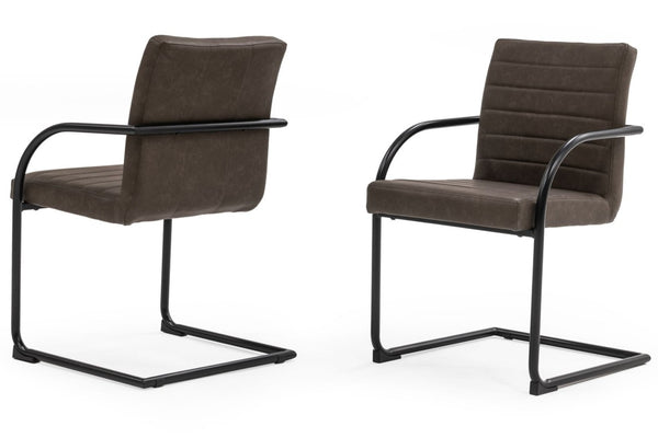 VIG Furniture Ivey Modern Vegan Leather Upholstered Chair With Matte Black Frame, Channel Tufting & Floor Guards Brown Dining Chair VGSWSFC118-BRN-A-DC