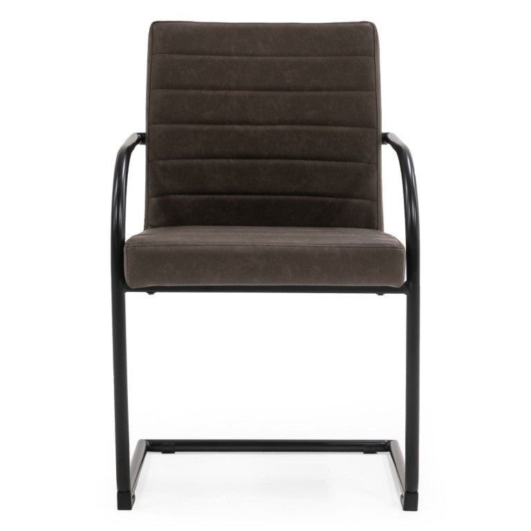 VIG Furniture Ivey Modern Vegan Leather Upholstered Chair With Matte Black Frame, Channel Tufting & Floor Guards Brown Dining Chair VGSWSFC118-BRN-A-DC