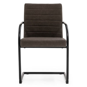 VIG Furniture Ivey Modern Vegan Leather Upholstered Chair With Matte Black Frame, Channel Tufting & Floor Guards Brown Dining Chair VGSWSFC118-BRN-A-DC