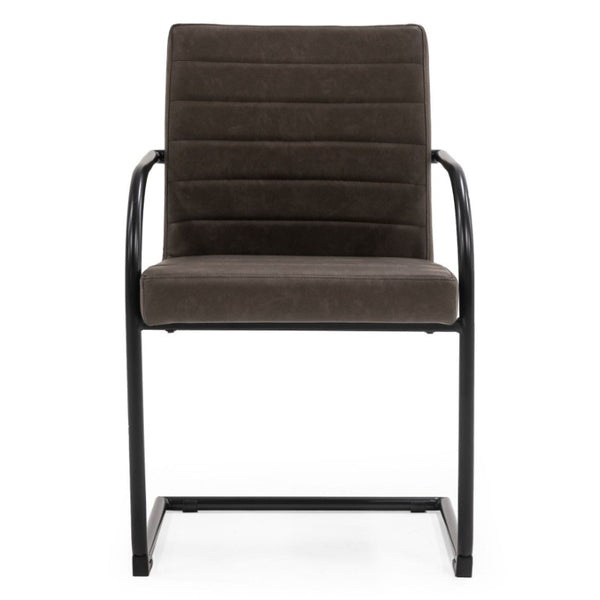 VIG Furniture Ivey Modern Vegan Leather Upholstered Chair With Matte Black Frame, Channel Tufting & Floor Guards Brown Dining Chair VGSWSFC118-BRN-A-DC