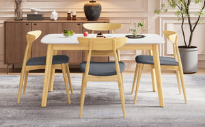 English Elm 5-piece Mid-century Rubberwood Dining Set with Upholstered Chairs for Kitchen or Room Natural+Grey,White Oak N759S003002L