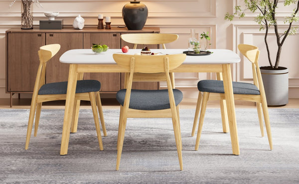 English Elm 5-piece Mid-century Rubberwood Dining Set with Upholstered Chairs for Kitchen or Room Natural+Grey,White Oak N759S003002L