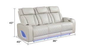 English Elm Fortuner Modern Reclining Sofa Beige with LED Lighting, Massage, Power Recliners, Console USB Wireless Charging G150109099