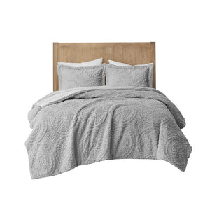 English Elm Twin Arya Embroidered Medallion Faux Fur Ultra Plush Comforter Mini Set in Grey — Cozy, Machine Washable Luxury B03597084