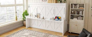 English Elm Full Murphy Bed with Fold Down Desk Led Lighting and Usb Port for Studio Spaces White W1580S00454