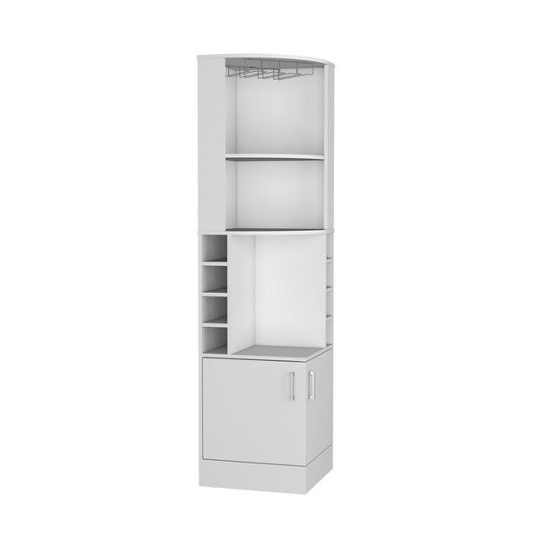 English Elm Corner Bar Cabinet with Ten Built-In Wine Slots, Cup Rack & Spacious Top Shelf for Entertaining White 46.46 L x 23.23 W x 3.15 H B097S00193