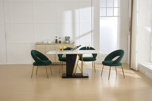 English Elm 061-Set Of 1 Plush Teddy Fabric Dining Chair With Ergonomic Backrest And Gold Legs For Modern Spaces W527P255488