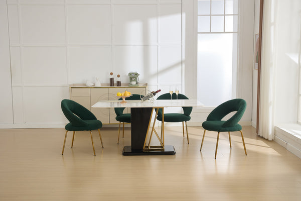 English Elm 061-Set Of 1 Plush Teddy Fabric Dining Chair With Ergonomic Backrest And Gold Legs For Modern Spaces W527P255488