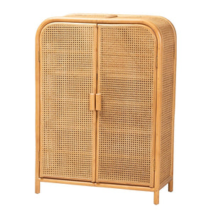 English Elm Modern Woven Rattan Two Door Cabinet with Honey Finish and Three Interior Shelves B2750P467715