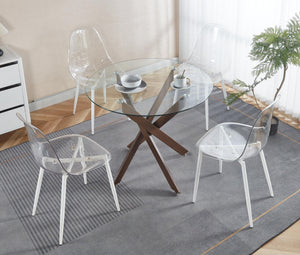English Elm Dining Table Square Tempered Glass Top Cross Metal Base Modern Space Saving Design W234P271488