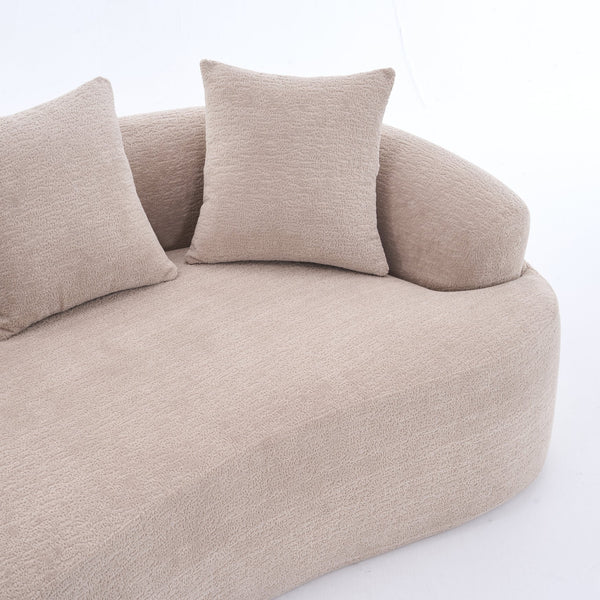 English Elm LY-025S Curved Loveseat Sofa Compact 65" chenille upholstery, 30D foam with spring core, 300lb capacity, 3 pillows, apartment-friendly Apricot Cream W2231P292607