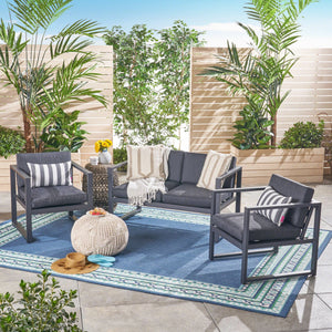 English Elm Christopher Knight Home® - NAVAN Dark Gray 3-Piece Outdoor Chat Set — Aluminum Frame, Compact 52.5"L x 31"W x 23.9"H Comfortable Seating 63056.00DGY
