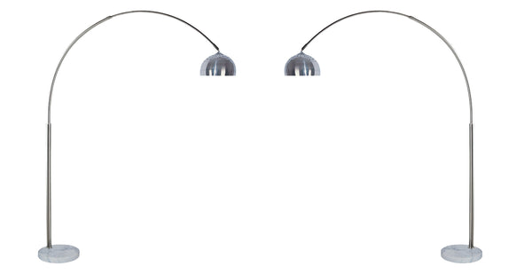English Elm 1pc Arch Lamp Polished Chrome Stem with White Marble Base, Extendable Neck, Contemporary 81"H Ambient Lighting B2741P317225