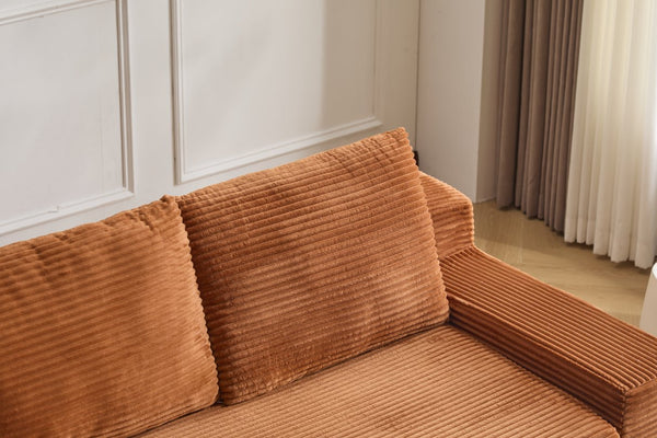 English Elm Loveseat Corduroy Bean Bag Sofa Bed with Memory Foam, Reversible Cushions, Plush Bolsters, No Assembly Required Orange W3723P346937
