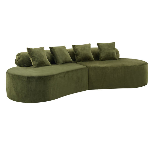 English Elm Modern curved modular sofa with dark plush upholstery, ergonomic design, versatile multi-seat lounge solution for contemporary living rooms Green W3612S00009