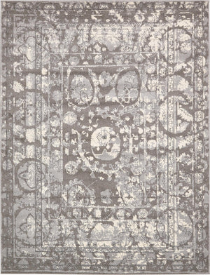 Unique Loom La Jolla Vintage Machine Made Border Rug Gray, Silver/Ivory 10' 0" x 13' 0"