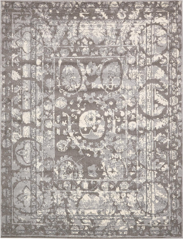 Unique Loom La Jolla Vintage Machine Made Border Rug Gray, Silver/Ivory 10' 0" x 13' 0"