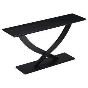 English Elm Mirod 57 Inch Acacia Veneer Console Table with Cross Leg Base for Entryway Black N760P214643B