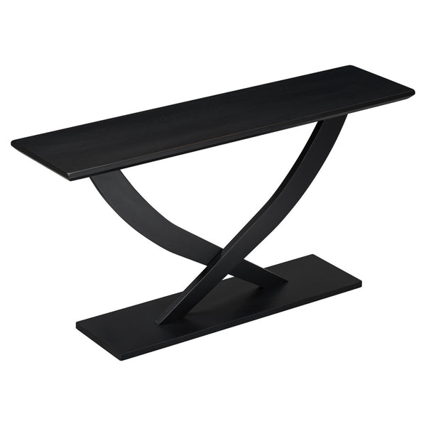 English Elm Mirod 57 Inch Acacia Veneer Console Table with Cross Leg Base for Entryway Black N760P214643B