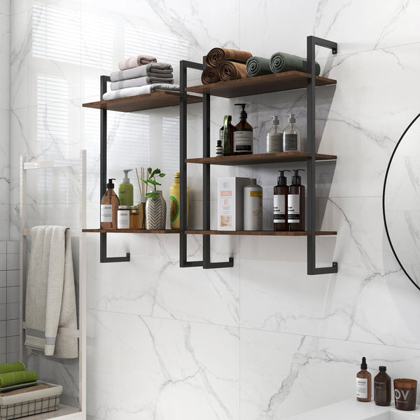 English Elm 3 Tier and 2 Tier Wood Floating Shelves - Heavy Duty Wall Mounted Bathroom Storage Organizer, Rustic Decor W331P279736