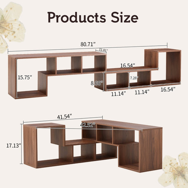 English Elm 2 Piece Modular L-shaped Tv Console Open Shelf Bookcase for Modern Living Rooms W3875P397178
