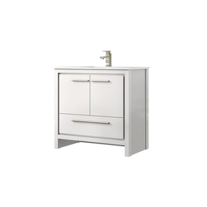 English Elm White Bath Vanity With White Quartz Top, Brushed Nickel Faucet & Soft-Close Storage Solutions B2731P259370-GIGA