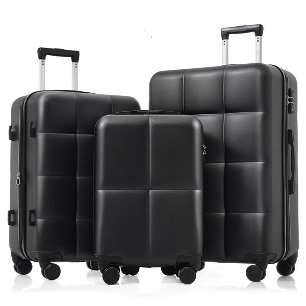 English Elm Luggage Set of 3 Abs Hard Shell Suitcases with Spinner Wheels and Built in Cup Holder Black N726P296016A